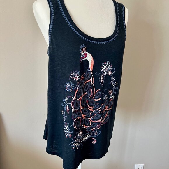 LUCKY BRAND Peacock Embroidered Tank Top Blue Multi Women's Large - Picture 6 of 10